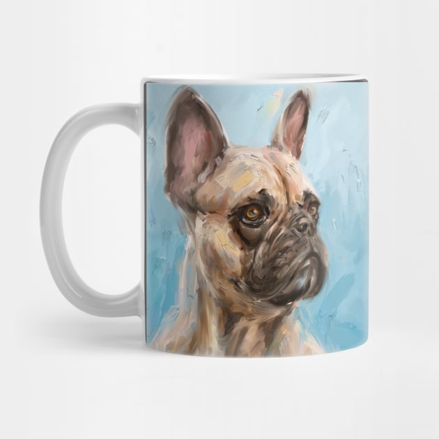 Loose Thick Oil Painting of a French Bulldog on Light Blue Background by ibadishi